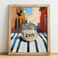 Oats – Italian Street Café Scene, Pantry Illustration, no-text version framed in wood