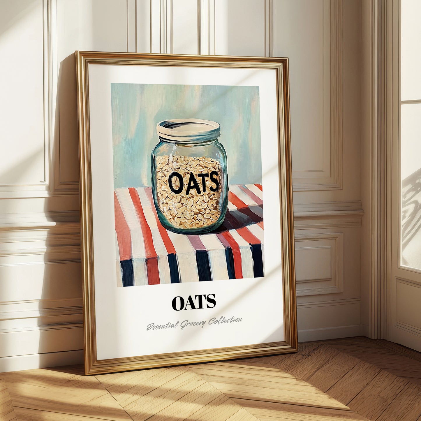 Oats – on Striped Tablecloth, Food Stash Painting