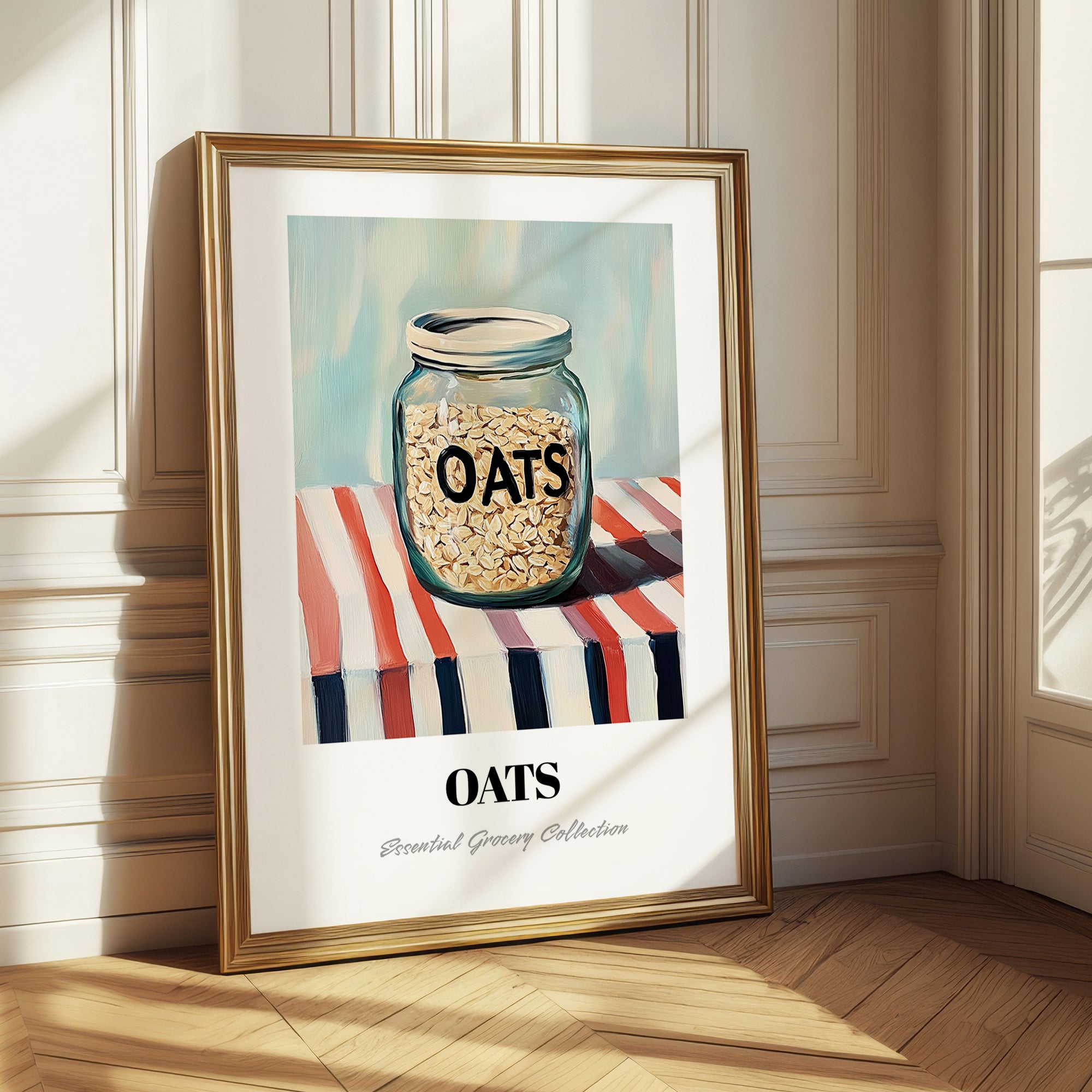 Oats – on Striped Tablecloth, Food Stash Painting