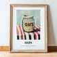 Oats – on Striped Tablecloth, Food Stash Painting, in wooden frame leaning on the floor