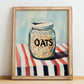 Oats – on Striped Tablecloth, Food Stash Painting, no-text version framed in wood
