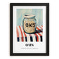 Oats – on Striped Tablecloth, Food Stash Painting, in sleek black frame