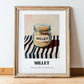 Millet – on Striped Tablecloth, Pantry Painting, in wooden frame leaning on the floor