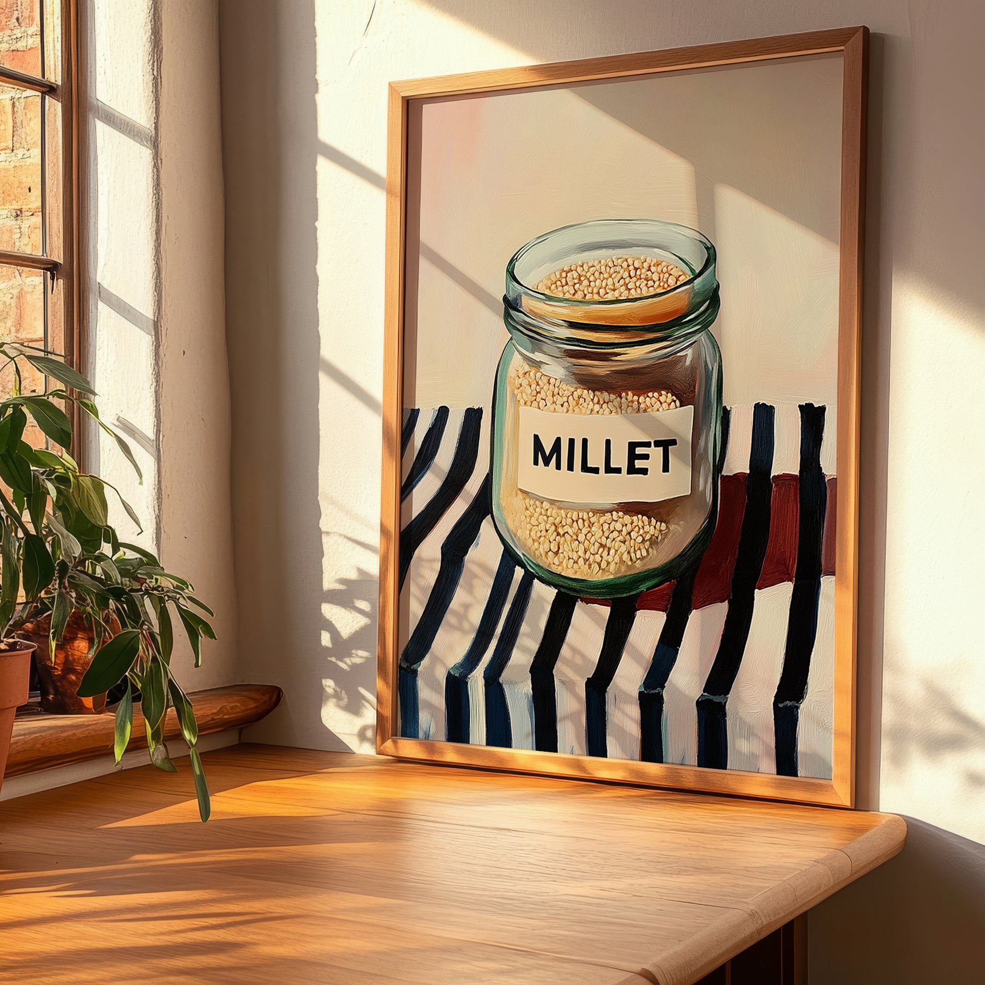 Millet – on Striped Tablecloth, Pantry Painting, clean layout with no caption