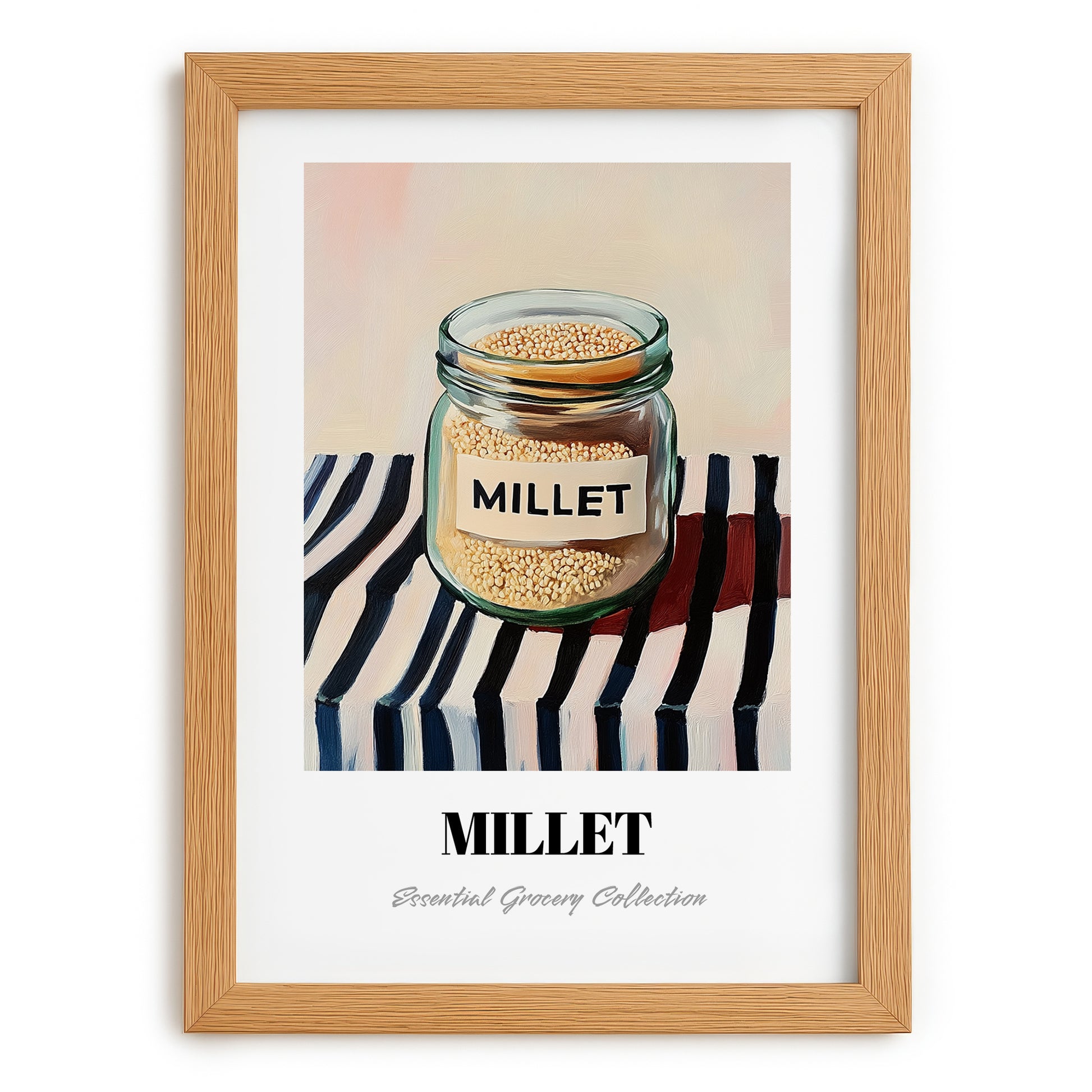 Millet – on Striped Tablecloth, Pantry Painting, set in oak frame