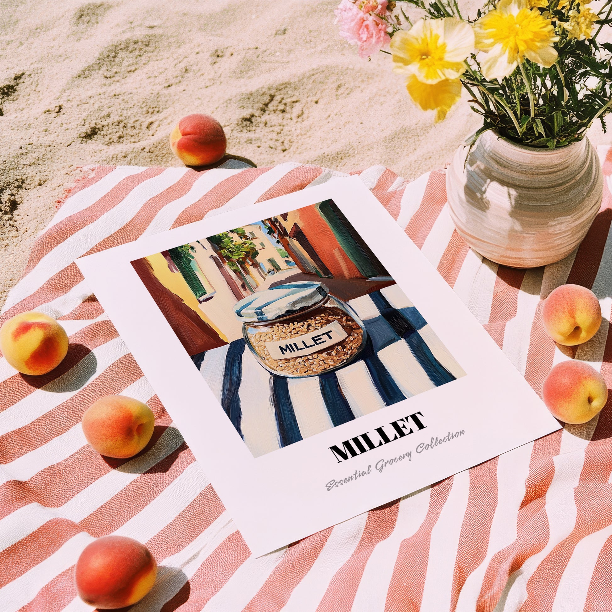 Millet – Italian Urban Café Scene, Pantry Painting, unframed on coastal sand