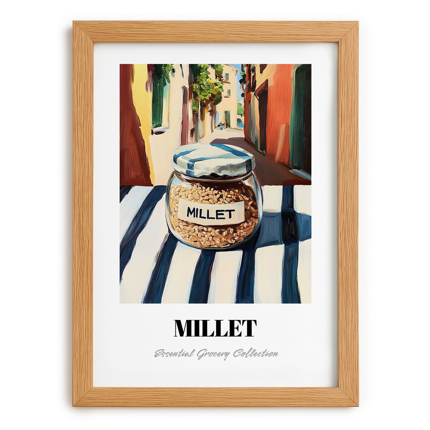 Millet – Italian Urban Café Scene, Pantry Painting, set in oak frame
