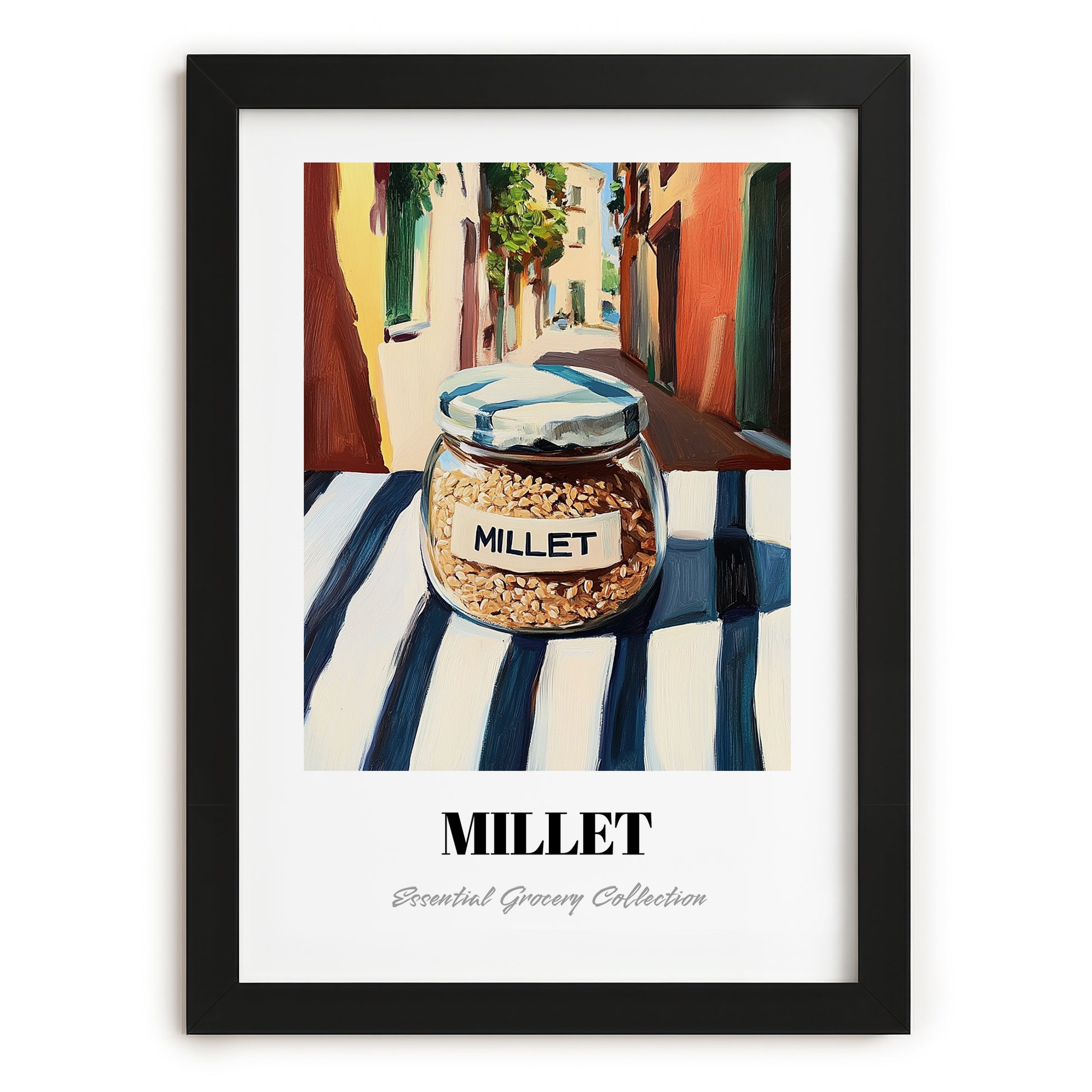 Millet – Italian Urban Café Scene, Pantry Painting, in sleek black frame