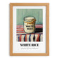 White Rice – on Striped Tablecloth, Food Stash Art, set in oak frame