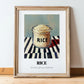 Rice – on Striped Tablecloth, Kitchen Storage Wall Decor, in wooden frame leaning on the floor