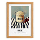 Rice – on Striped Tablecloth, Kitchen Storage Wall Decor, set in oak frame