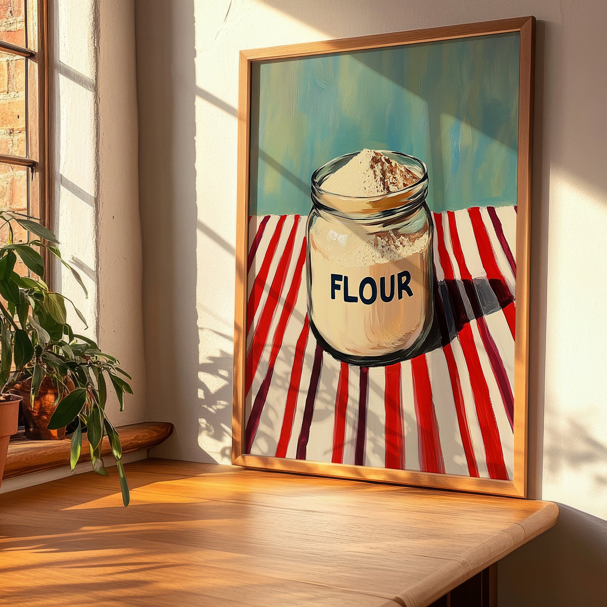 Flour – on Striped Tablecloth, Dough Poster, clean layout with no caption