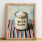 Rice Flour – on Striped Tablecloth, Dough Still Life, no-text version framed in wood