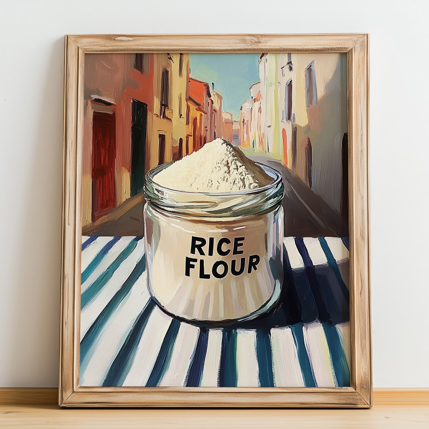 Rice Flour – Italian Outdoor Café Scene, Dough Poster, no-text version framed in wood