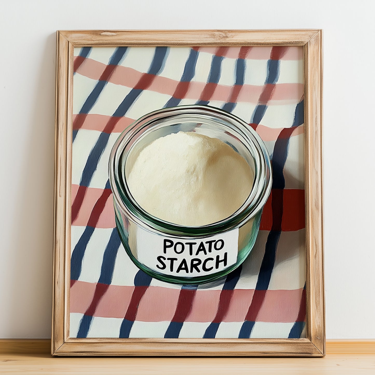 Potato Starch – on Striped Tablecloth, Sweetener Painting, no-text version framed in wood