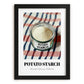 Potato Starch – on Striped Tablecloth, Sweetener Painting, in sleek black frame