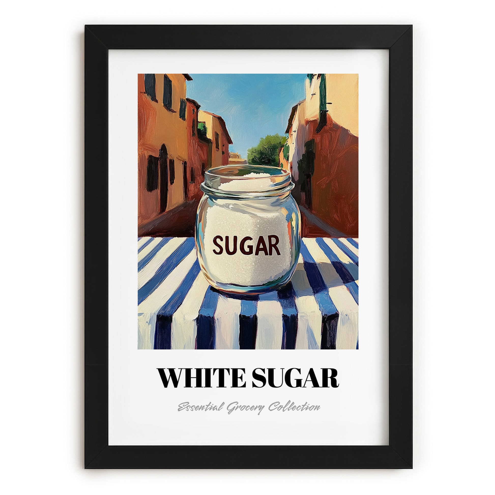 White Sugar – Italian Café on the Corner, Sweetener Poster, in sleek black frame