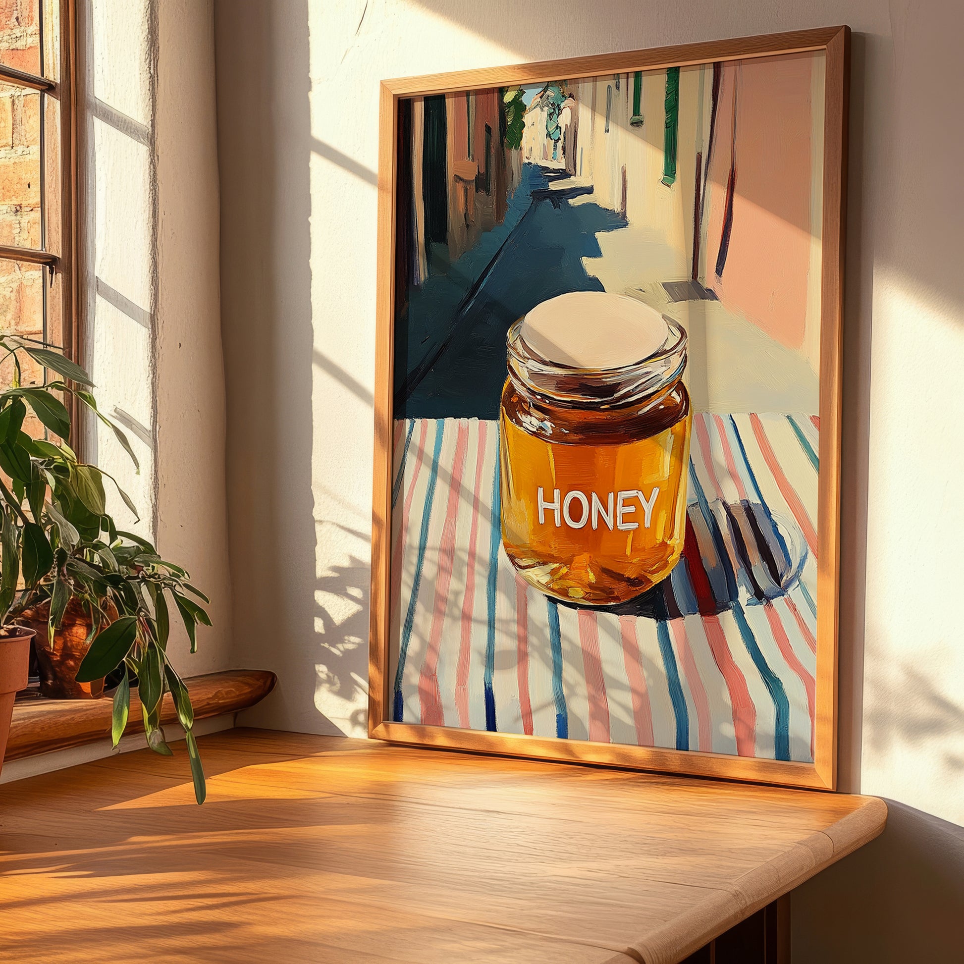 Honey – Italian Urban Café Scene, Sweetener Painting, clean layout with no caption