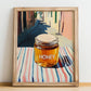 Honey – Italian Urban Café Scene, Sweetener Painting, no-text version framed in wood