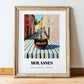 Molasses – Italian Street Café Scene, Sweetener Illustration, in wooden frame leaning on the floor