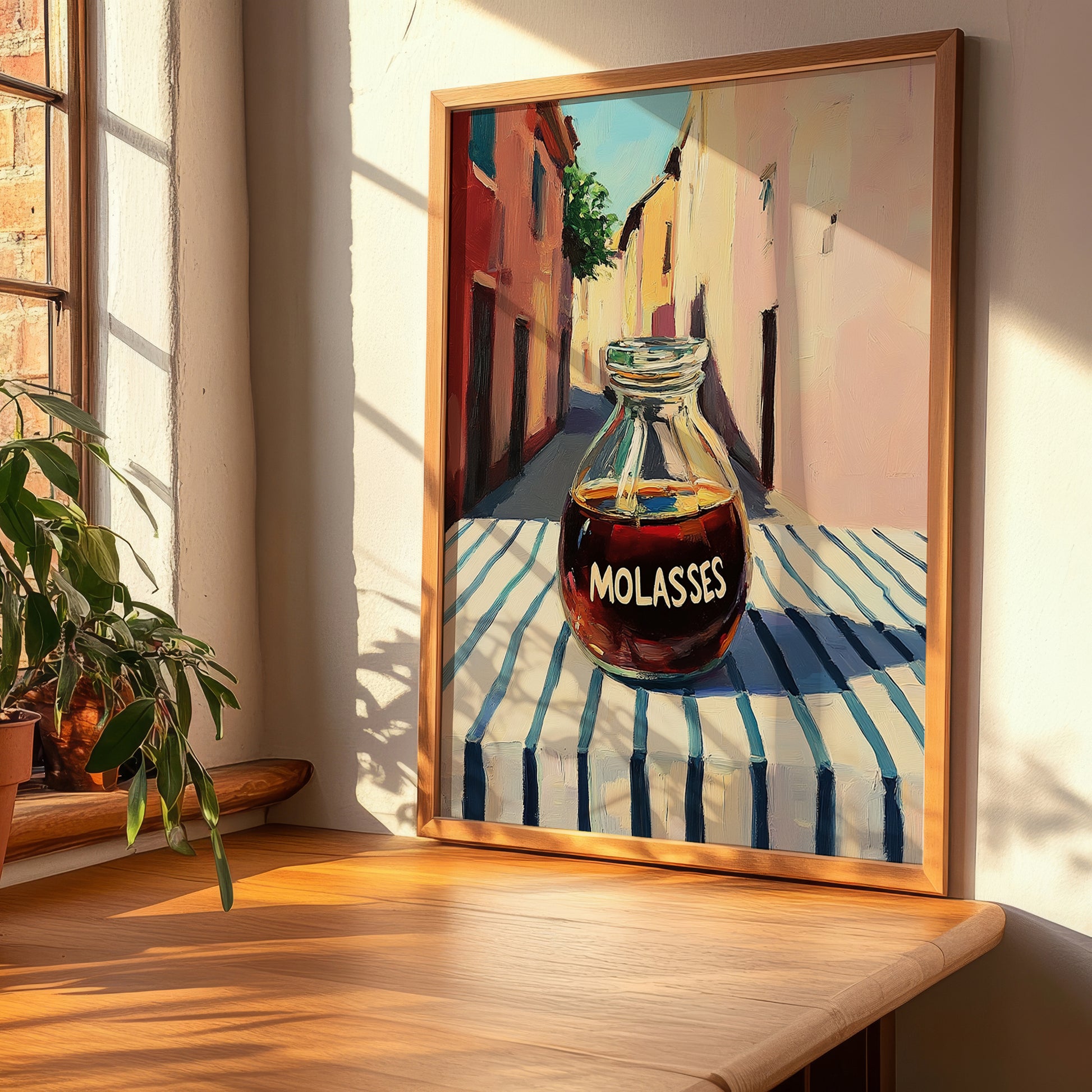 Molasses – Italian Street Café Scene, Sweetener Illustration, clean layout with no caption