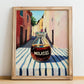 Molasses – Italian Street Café Scene, Sweetener Illustration, no-text version framed in wood