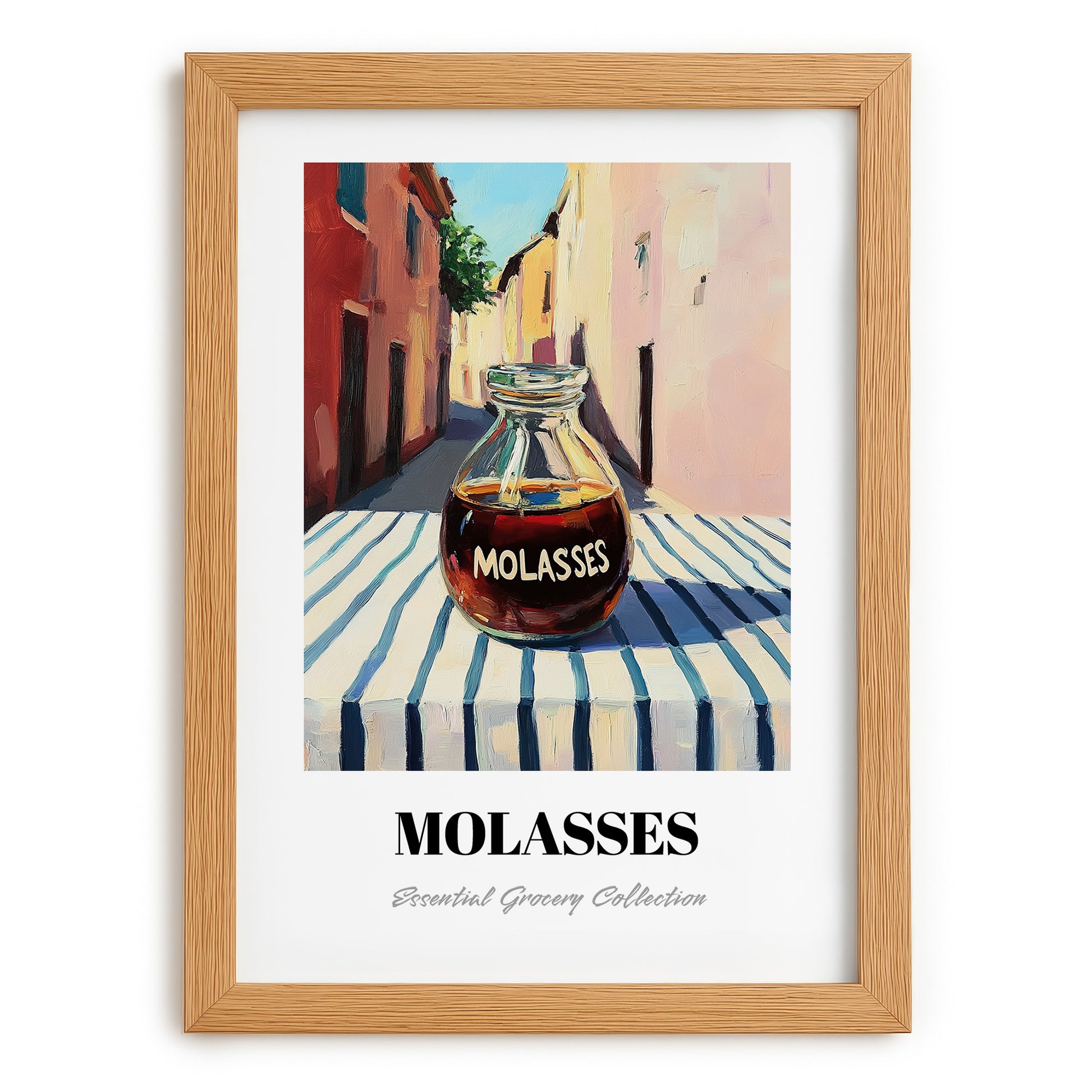 Molasses – Italian Street Café Scene, Sweetener Illustration, set in oak frame