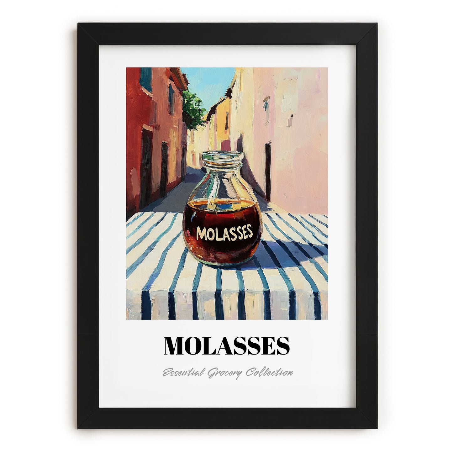 Molasses – Italian Street Café Scene, Sweetener Illustration, in sleek black frame
