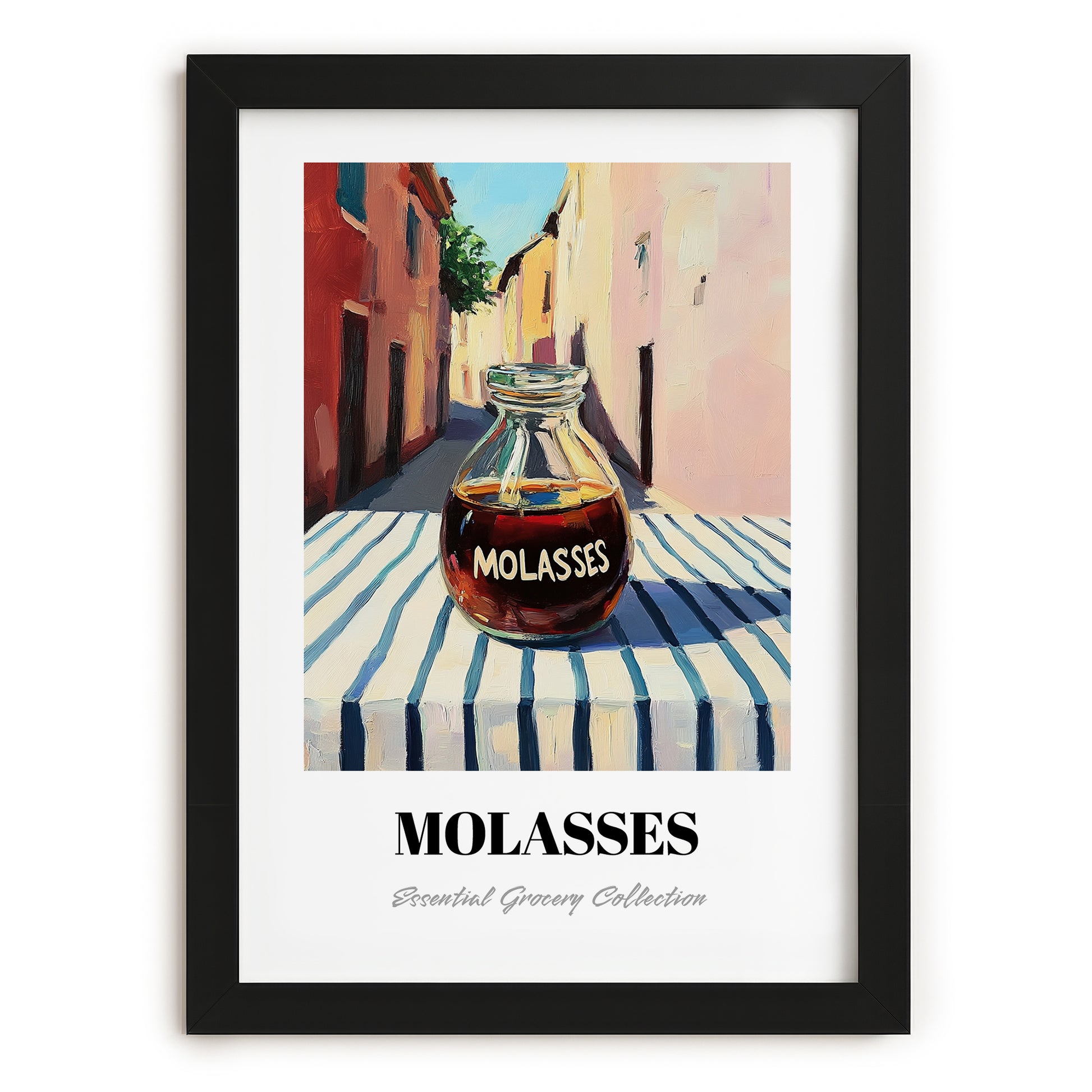 Molasses – Italian Street Café Scene, Sweetener Illustration, in sleek black frame