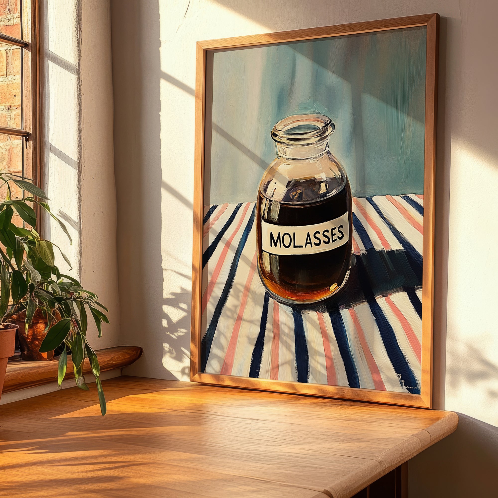Molasses – on Striped Tablecloth, Sweetener Poster, clean layout with no caption