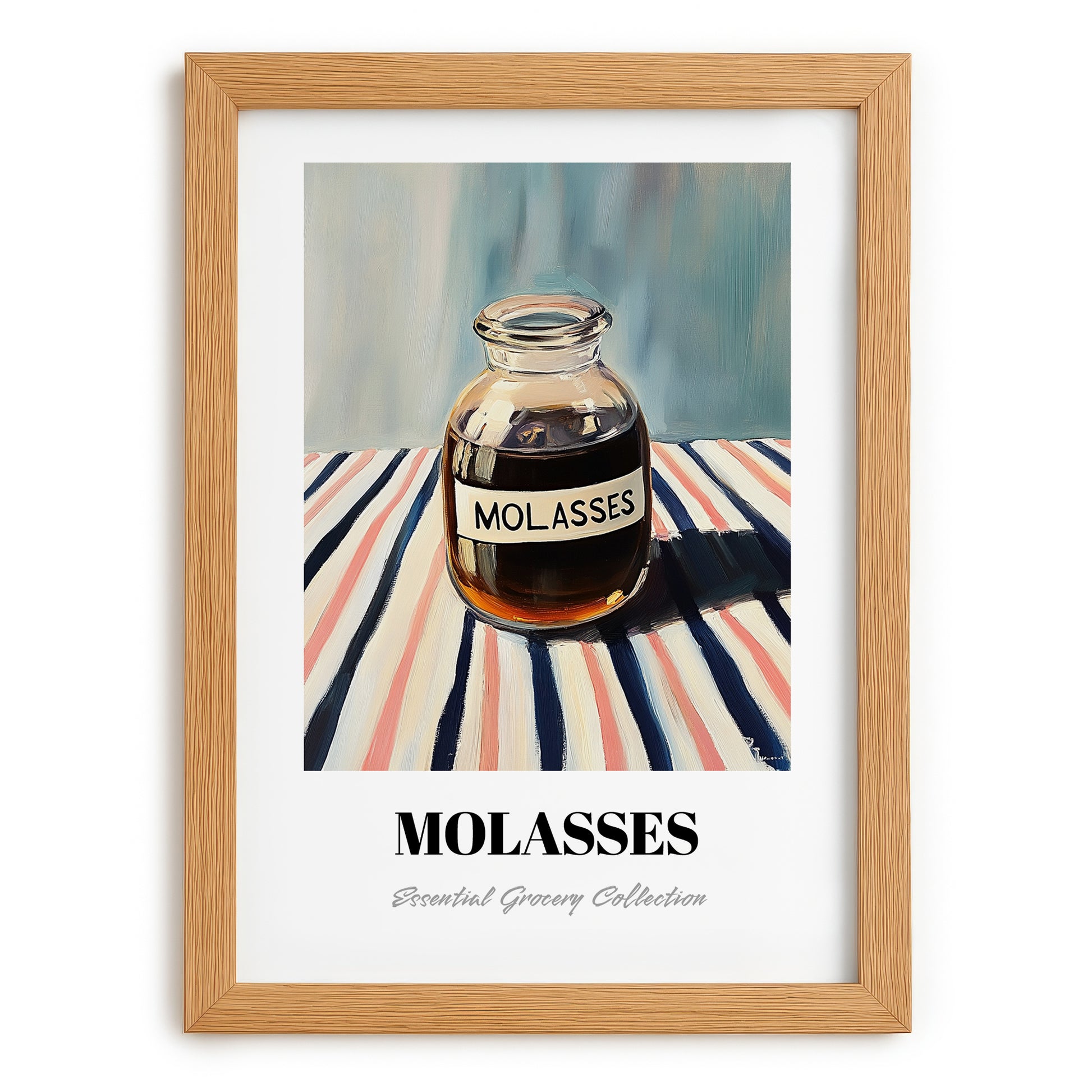 Molasses – on Striped Tablecloth, Sweetener Poster, set in oak frame