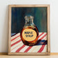 Maple Syrup – on Striped Tablecloth, Sweetener Wall Illustration, no-text version framed in wood