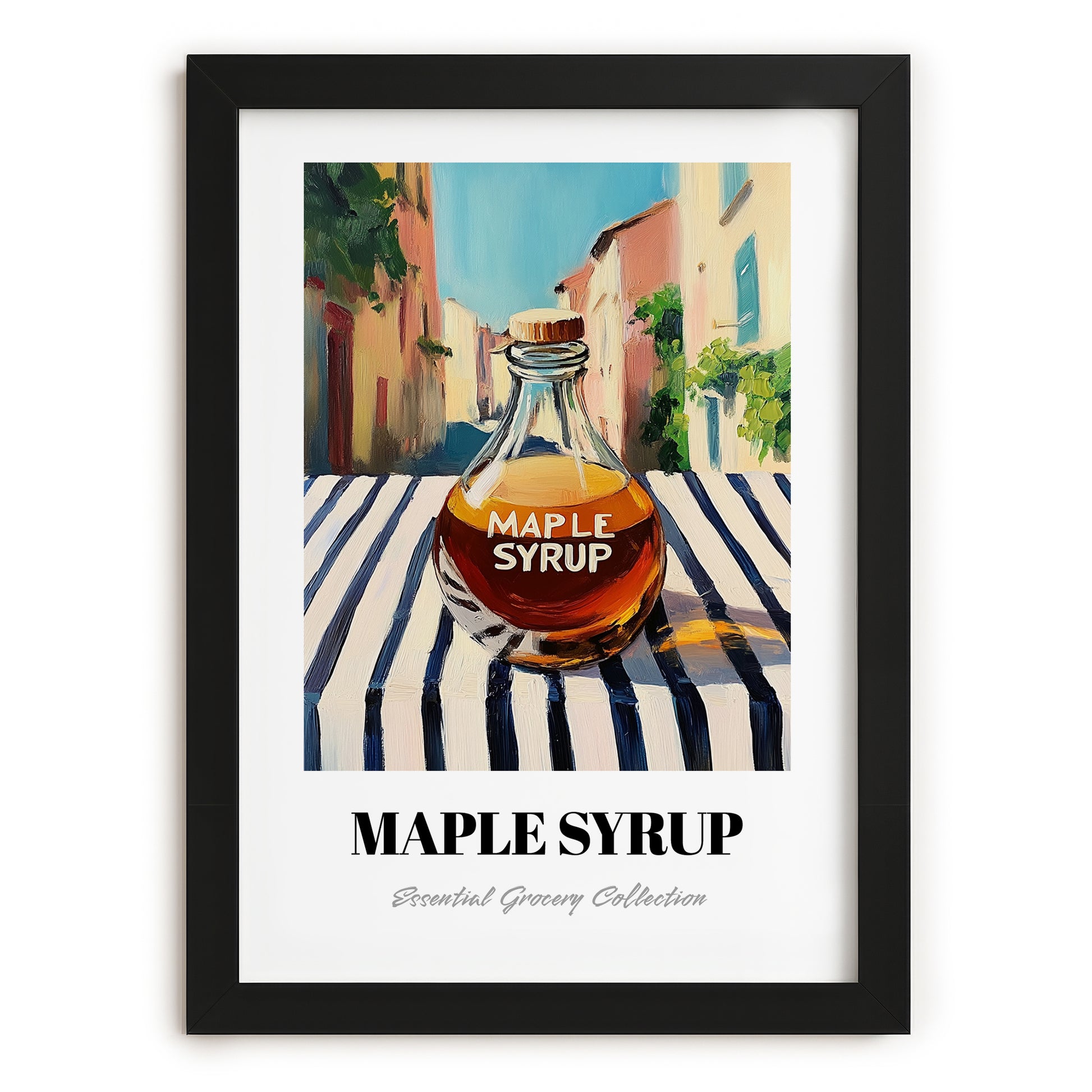 Maple Syrup – Italian Street Café Scene, Sweetener Still Life, in sleek black frame