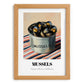 Mussels – on Striped Tablecloth, Canned Food Art, set in oak frame