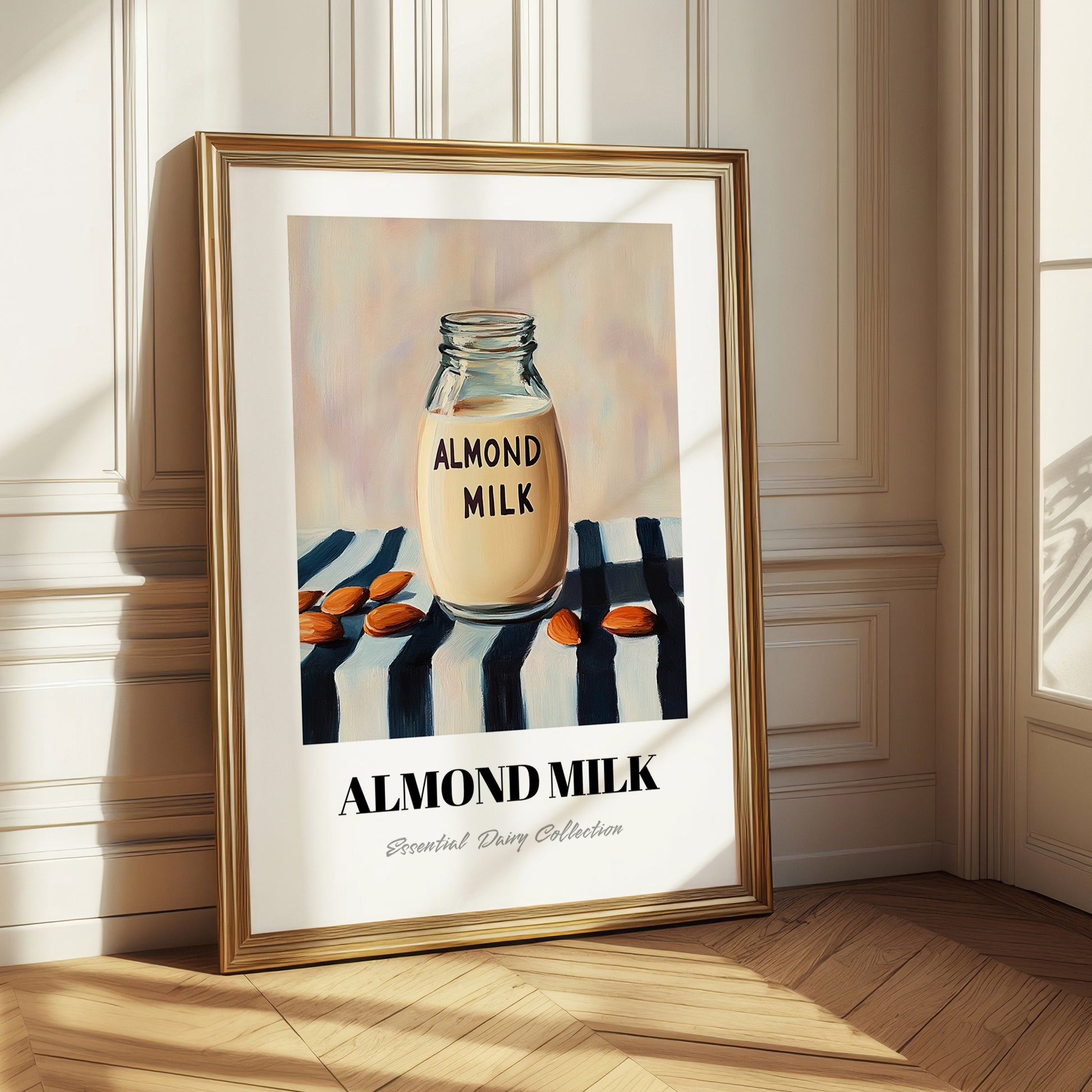 Almond Milk – on Striped Tablecloth, Dairy Painting