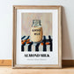 Almond Milk – on Striped Tablecloth, Dairy Painting, in wooden frame leaning on the floor