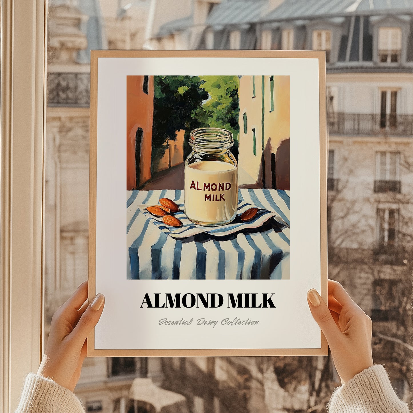 Almond Milk – Italian Outdoor Café Scene, Dairy Wall Decor, styled in a charming Paris street view