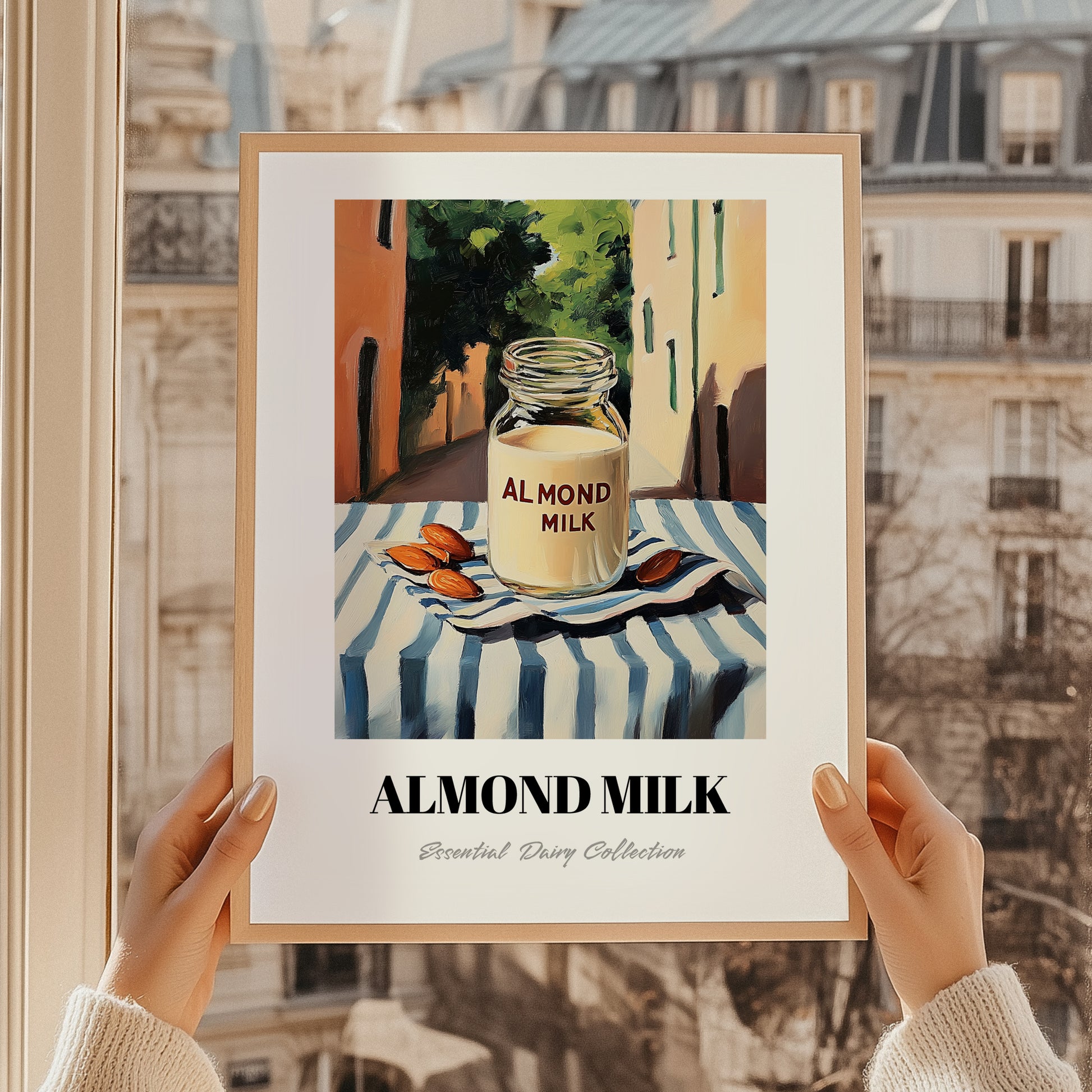 Almond Milk – Italian Outdoor Café Scene, Dairy Wall Decor, styled in a charming Paris street view