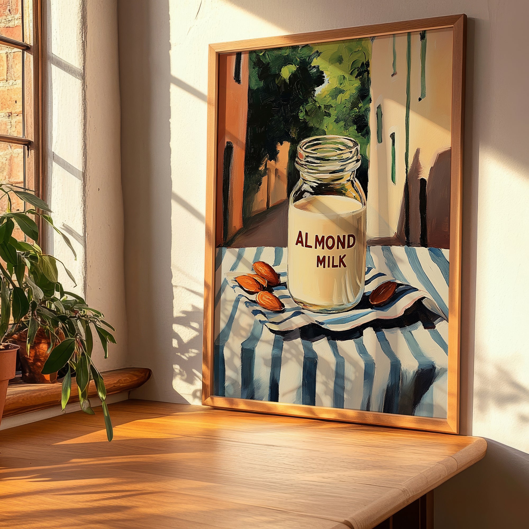 Almond Milk – Italian Outdoor Café Scene, Dairy Wall Decor, clean layout with no caption