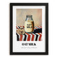 Oat Milk – on Striped Tablecloth, Dairy Poster, in sleek black frame