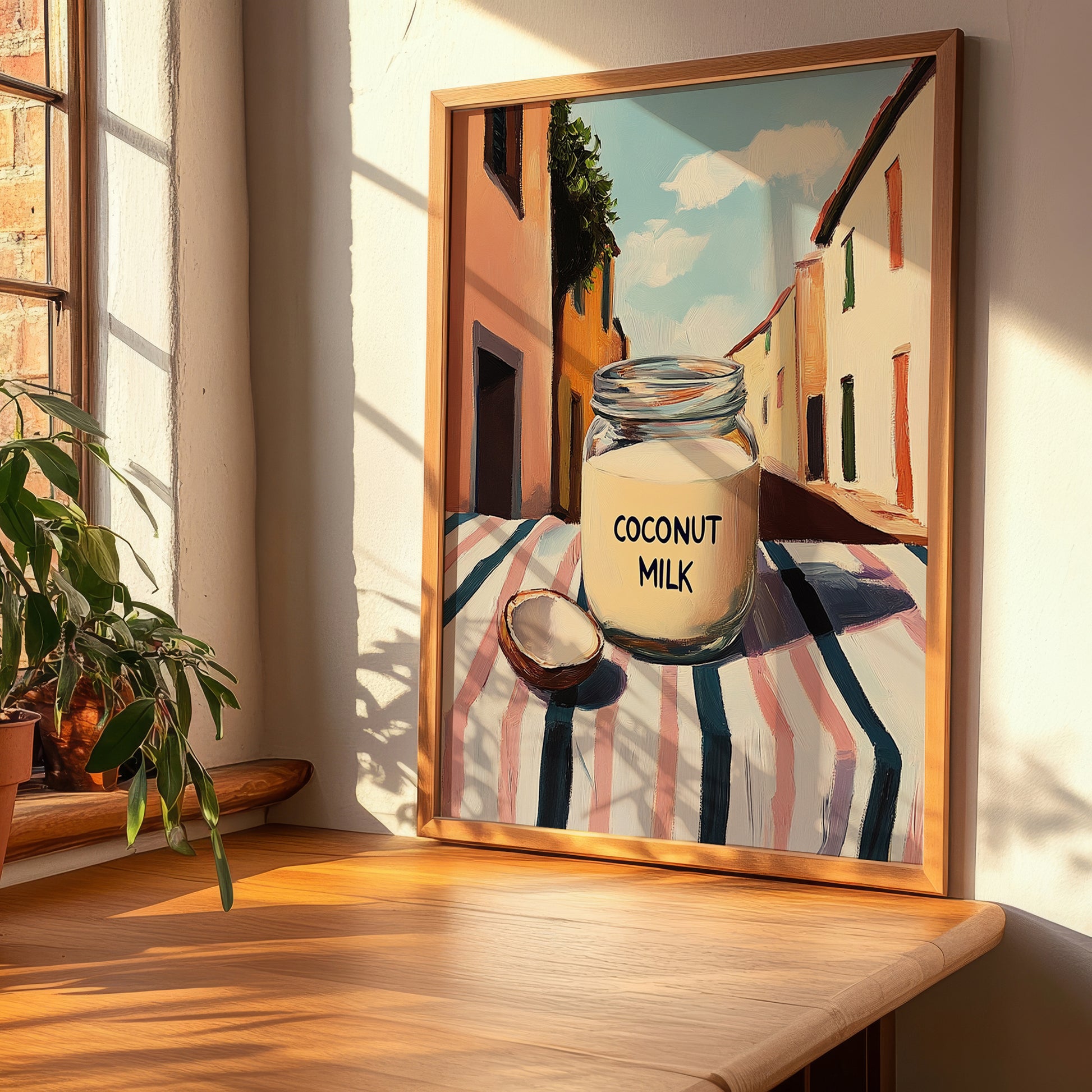 Coconut Milk – Italian Urban Café Scene, Dairy Still Life, clean layout with no caption