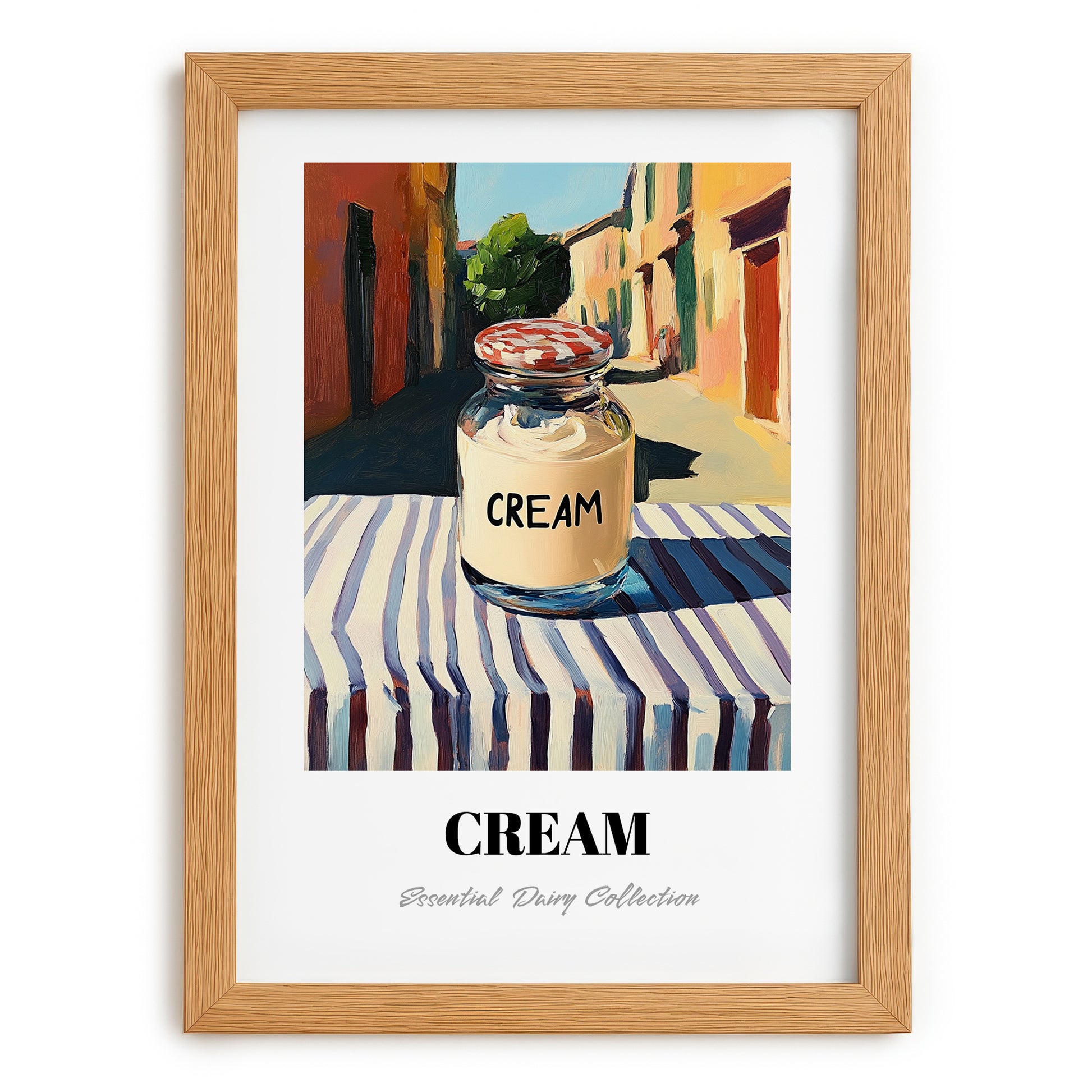 Cream – Italian Urban Café Scene, Dairy Still Life, set in oak frame