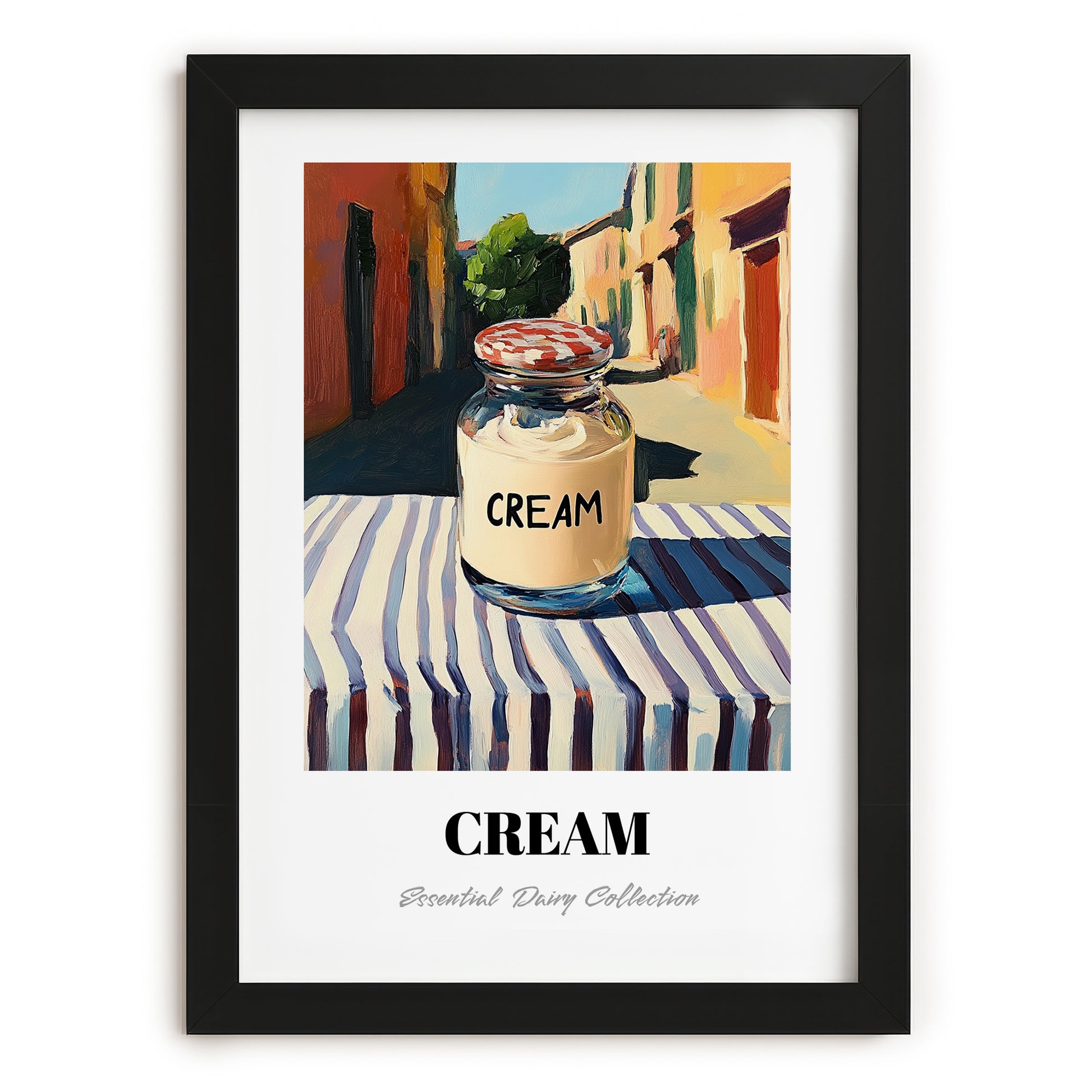 Cream – Italian Urban Café Scene, Dairy Still Life, in sleek black frame