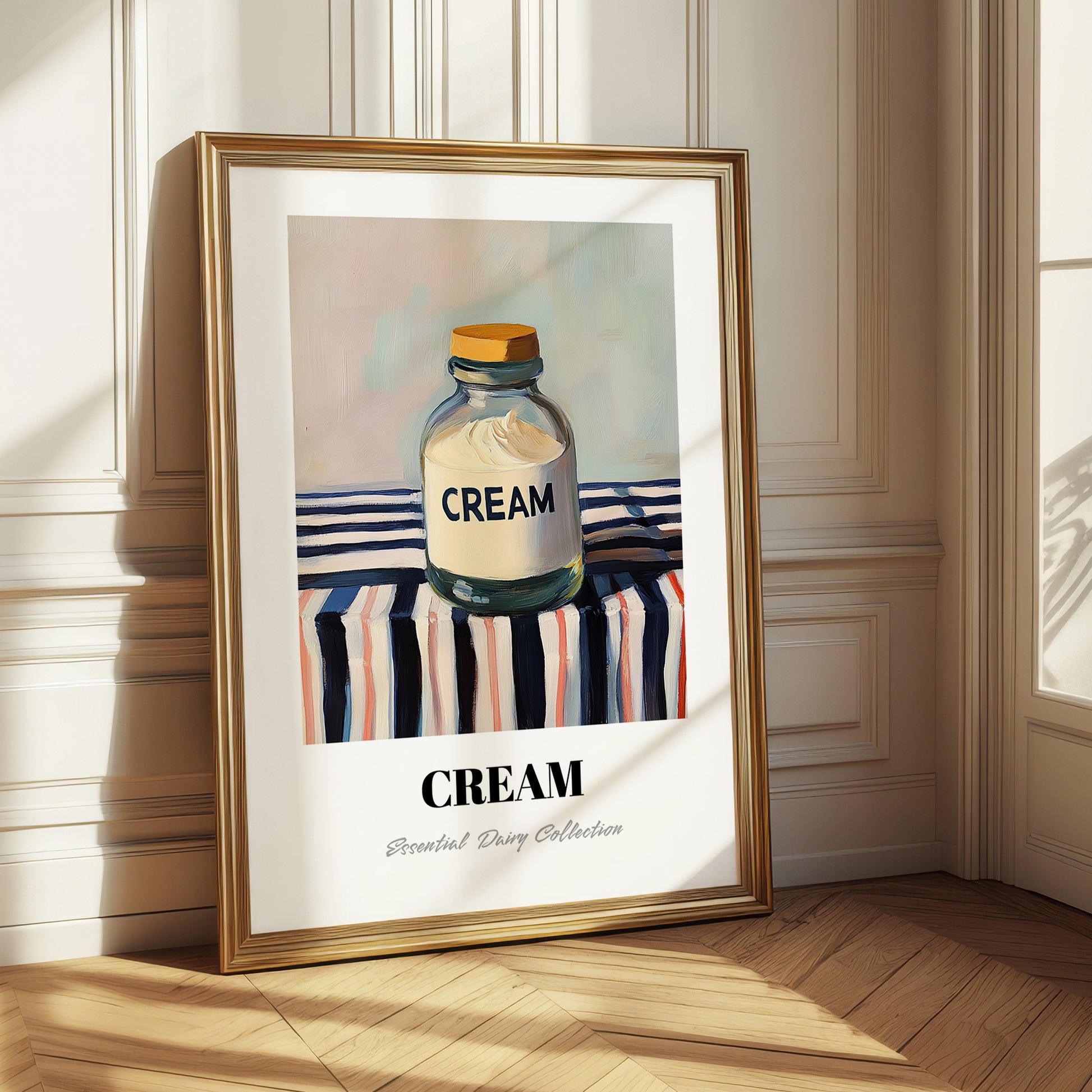 Cream – on Striped Tablecloth, Dairy Print