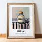 Cream – on Striped Tablecloth, Dairy Print, in wooden frame leaning on the floor