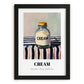 Cream – on Striped Tablecloth, Dairy Print, in sleek black frame