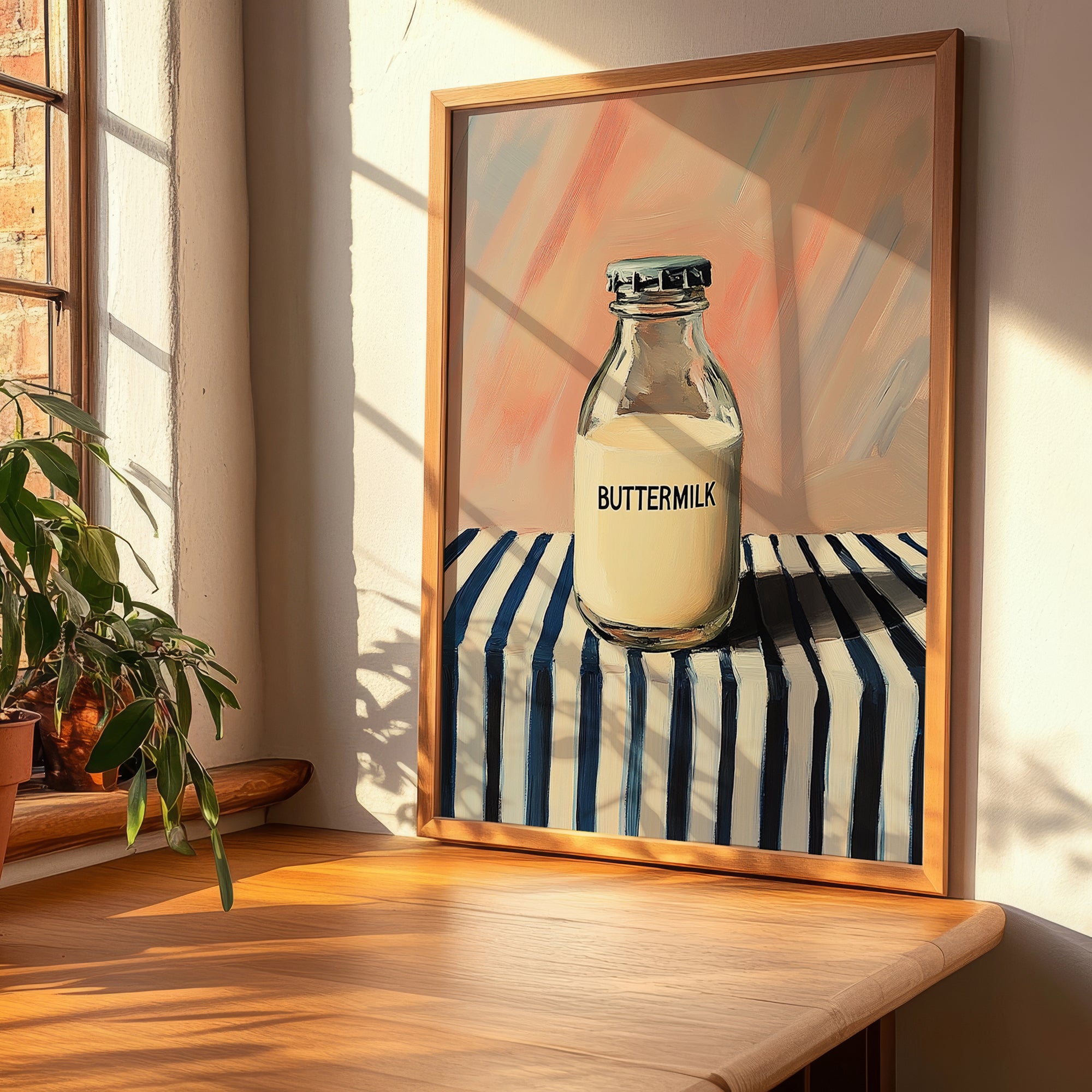 Buttermilk – on Striped Tablecloth, Dairy Wall Decor, clean layout with no caption