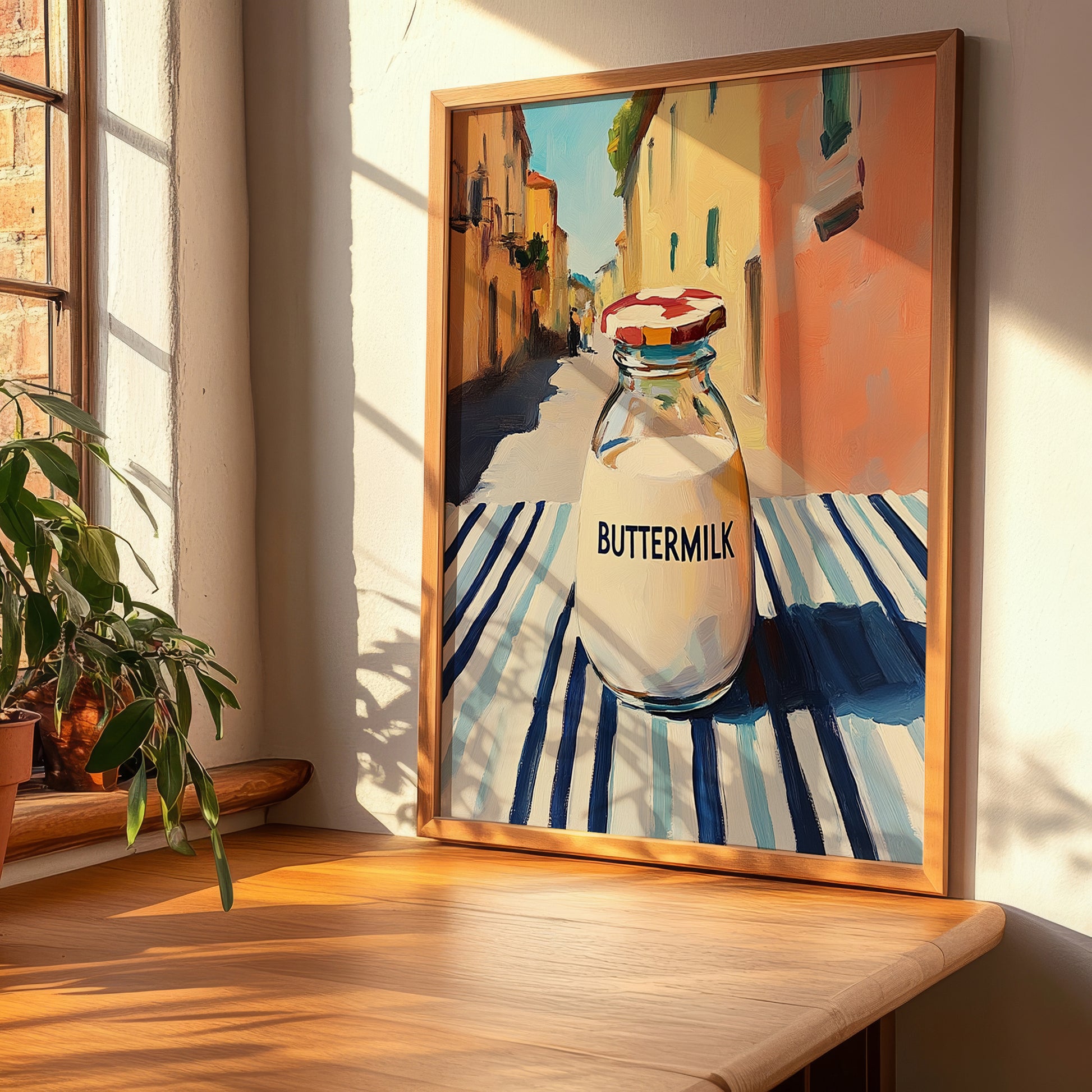 Buttermilk – Italian Street Café Scene, Dairy Still Life, clean layout with no caption