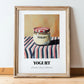 Yogurt – on Striped Tablecloth, Dairy Illustration, in wooden frame leaning on the floor