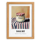Yogurt – on Striped Tablecloth, Dairy Illustration, set in oak frame